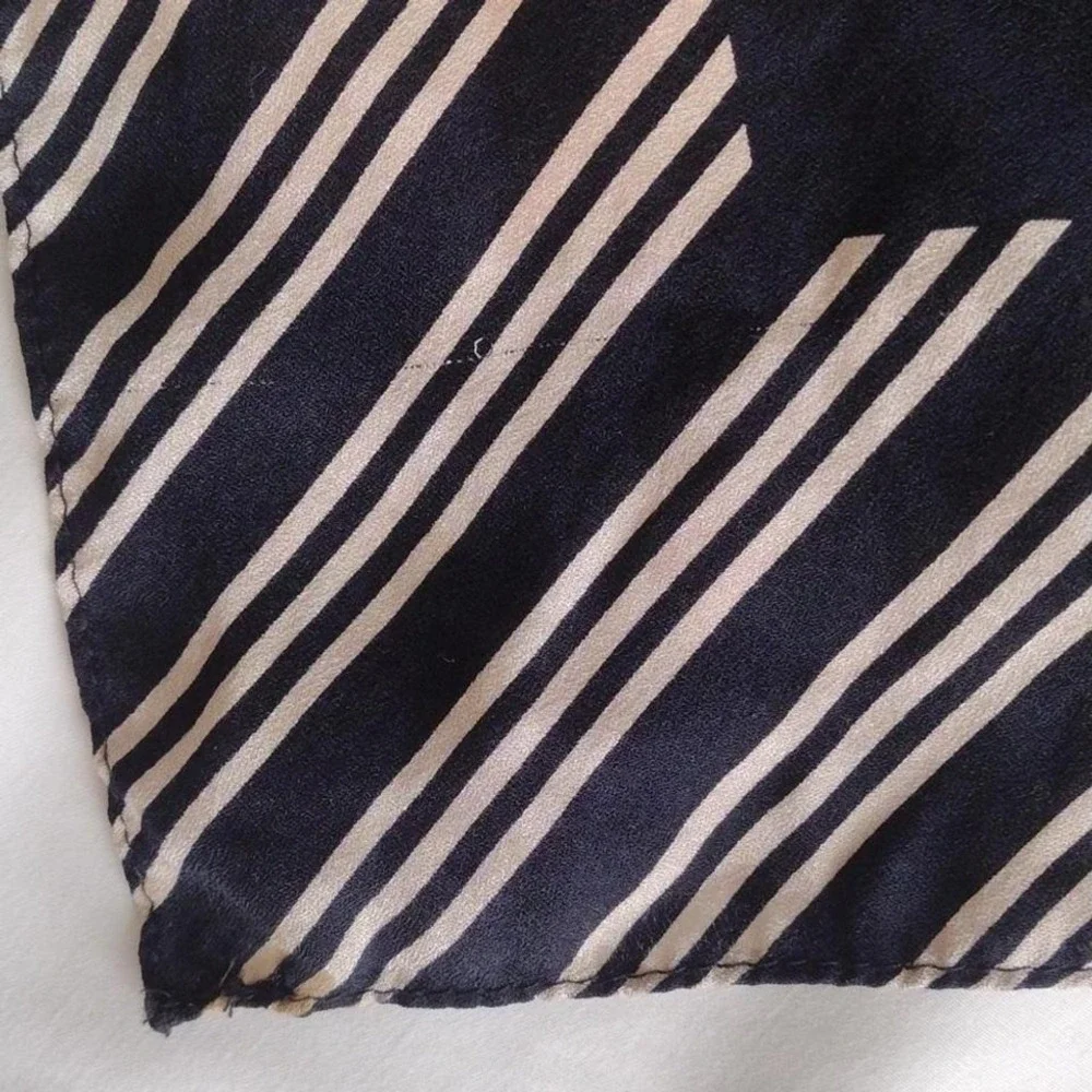 Classic Navy and Beige Stripe Silk Scarf Square Neck Scarf Accessory